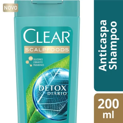 Shampoo Anticaspa Detox Diário Clear Scalpfoods Frasco 200ml - CLEAR - Higiene E Beleza