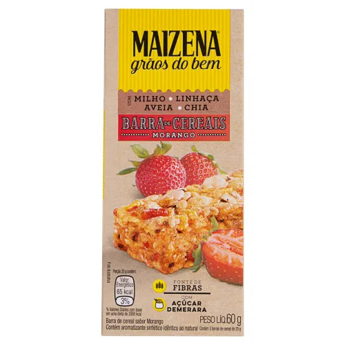 Barra De Cereal Morango Zero Gorduras Trans Maizena Grãos Do Bem Caixa 60g 3 Unidades - DO BEM