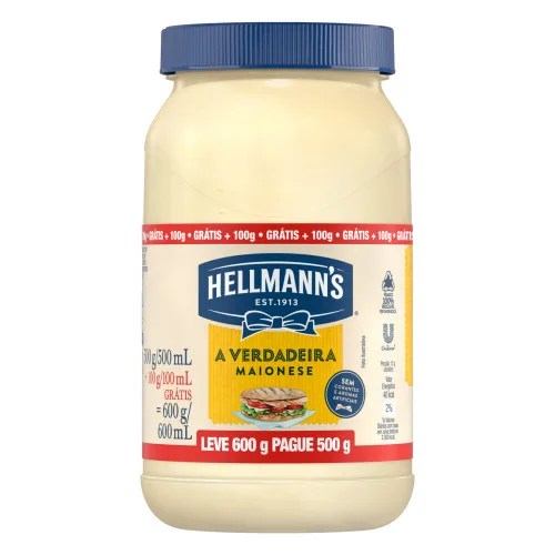 MAIONESE HELLMANNS POTE LEVE 600G PAGUE 500G - HELLMANN S - Mercearia