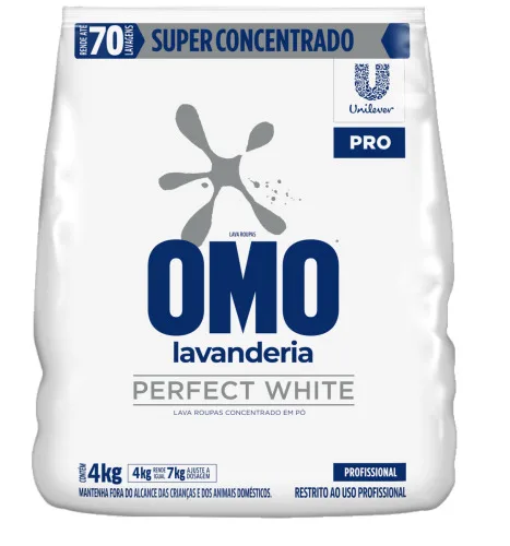 LAVA ROUPAS EM PÓ LAVANDERIA SEM PERFUME OMO PERFECT WHITE PRO PACOTE 4KG - PERFUME - Limpeza