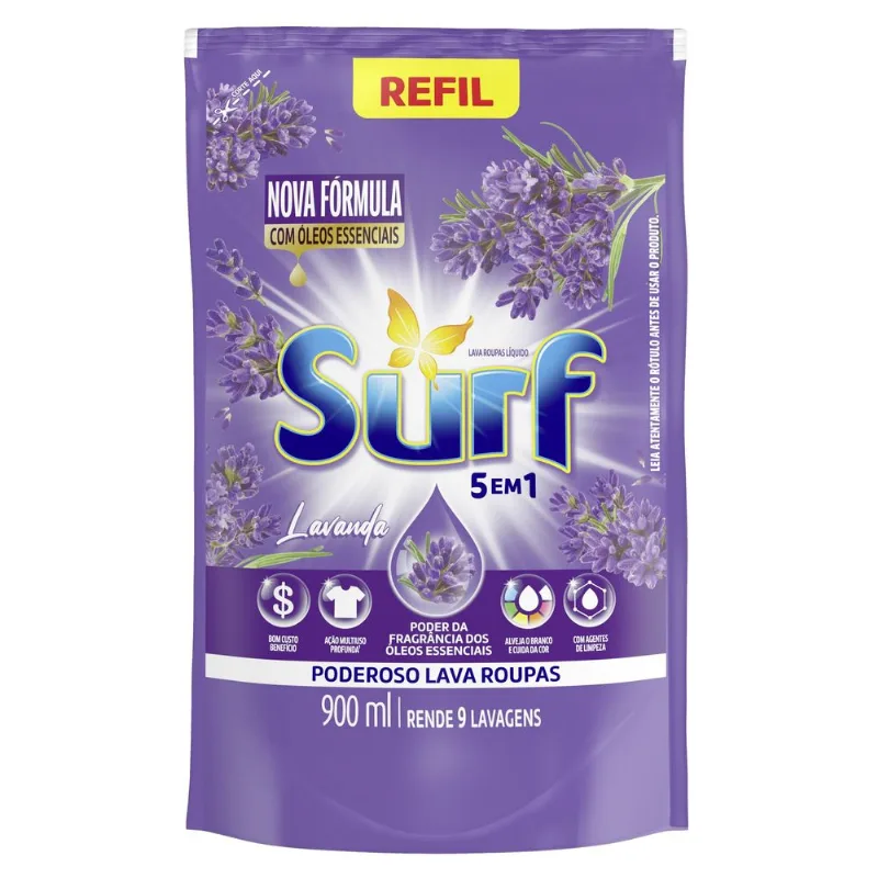 Sabão Líquido 5 em 1 Surf Lavanda 900 ml Refil