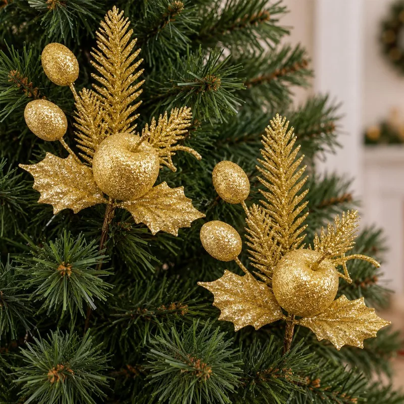 Ramo Galho Artificial Dourado Decoração Natal 24cm Kit 18pçs