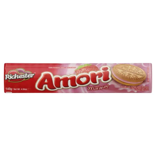 Biscoito Recheado Amori Sabor Morango 140g Richester - RICHESTER - Higiene E Beleza