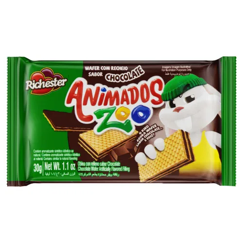 BISCOITO WAFER RECHEIO CHOCOLATE RICHESTER ANIMADOS ZOO PACOTE 30G - RICHESTER - Mercearia