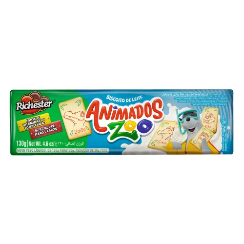 BISCOITO LEITE RICHESTER ANIMADOS ZOO PACOTE 130G - RICHESTER - Mercearia
