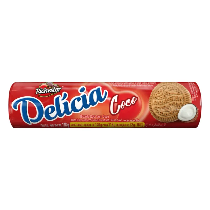 Biscoito Doce Richester Delícia Coco 118g - Richester - Mercearia