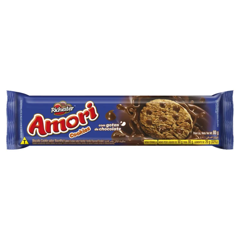Biscoito Cookies Richester Amori Baunilha c/ Gotas de Chocolate 80g - Richester - Mercearia
