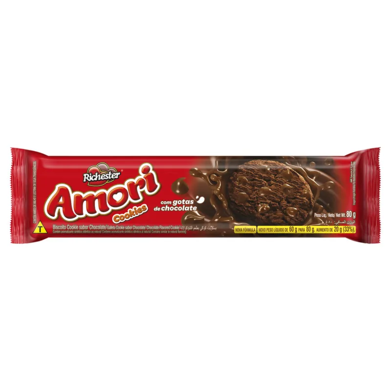 Biscoito Cookies Richester Amori Chocolate com Gotas de Chocolate 80g - Richester - Mercearia