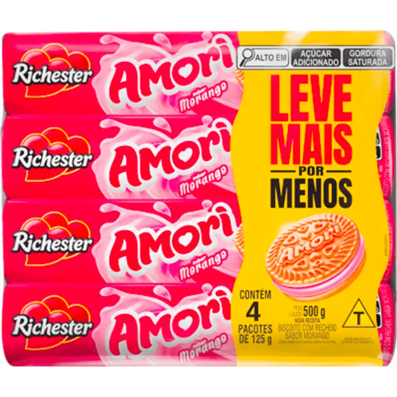 Biscoito Recheado Richester Amori Morango 500g