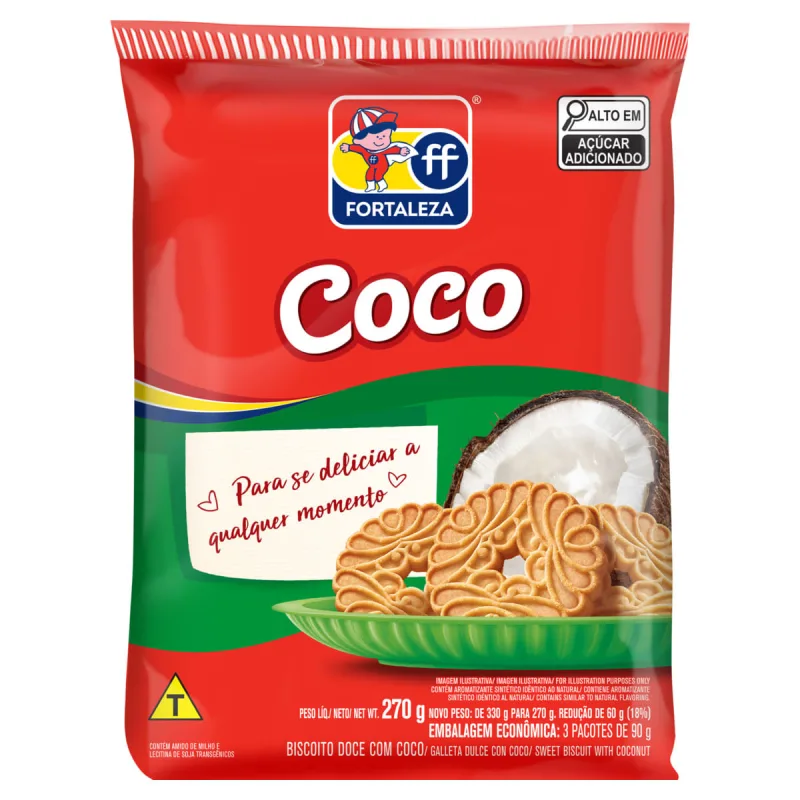 Biscoito Amanteigado Fortaleza Coco Pacote 270g - Fortaleza - Mercearia