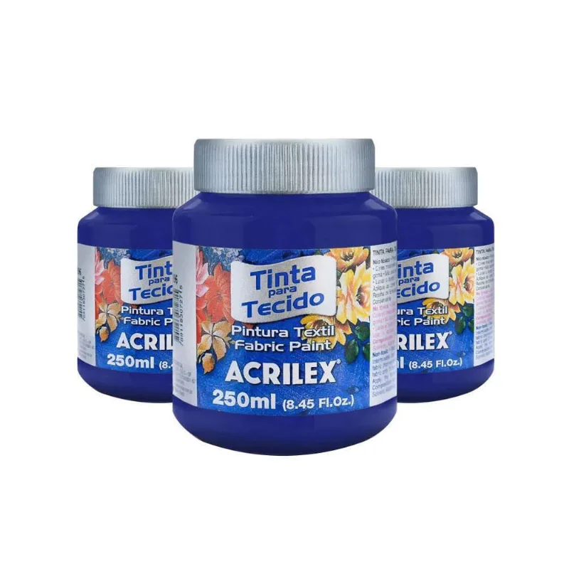 Kit Tinta Tecido Fosca 250Ml Com 3Un Azul Cobalto Acrilex