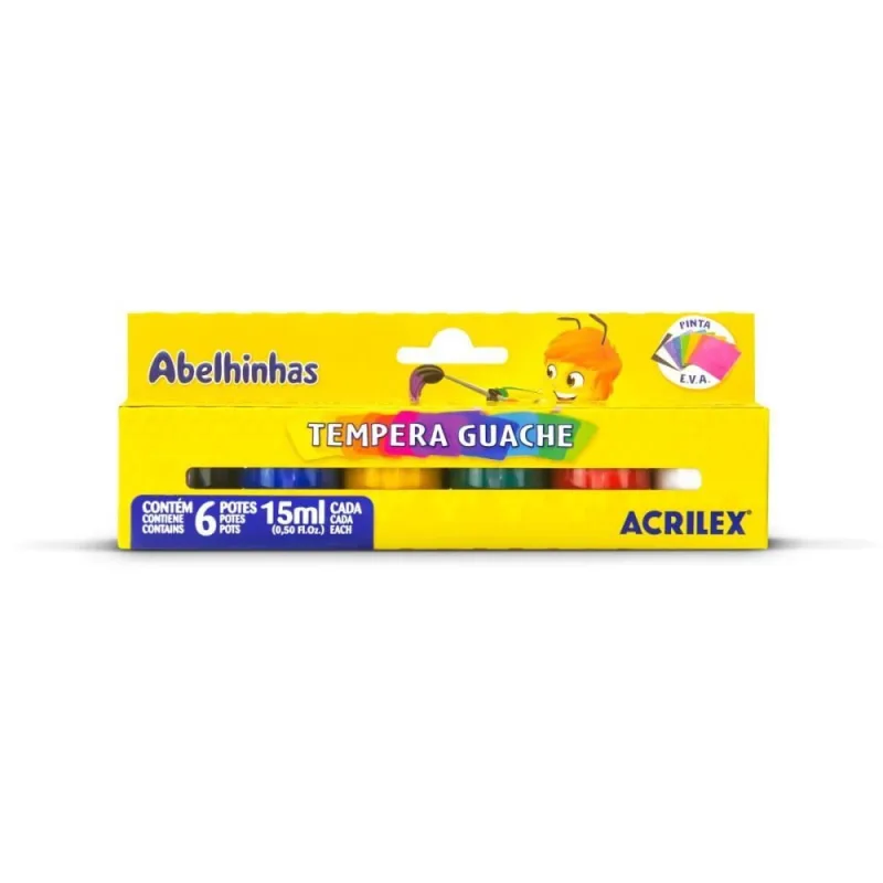 Tinta Guache 015ML 06 Cores Auto Servico - Acrilex - Artesanato