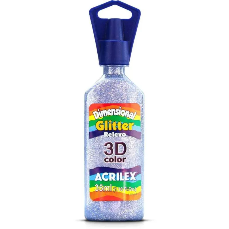 Tinta Relevo Dimensional Glitter Prata 35ML - Acrilex - Artesanato