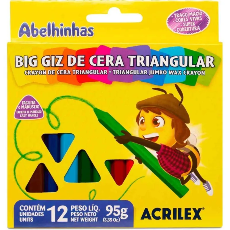 Giz Cera Acrilex C/12 Triangular Rf9312 - ACRILEX - Bazar