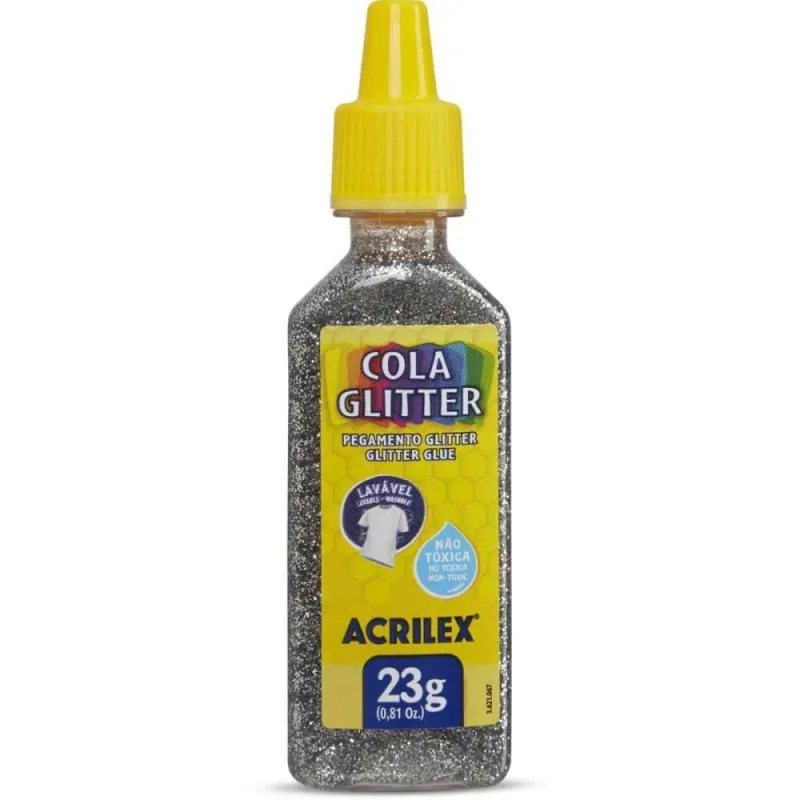 Cola com Glitter Tubo 23G. Prata - Acrilex - Artesanato