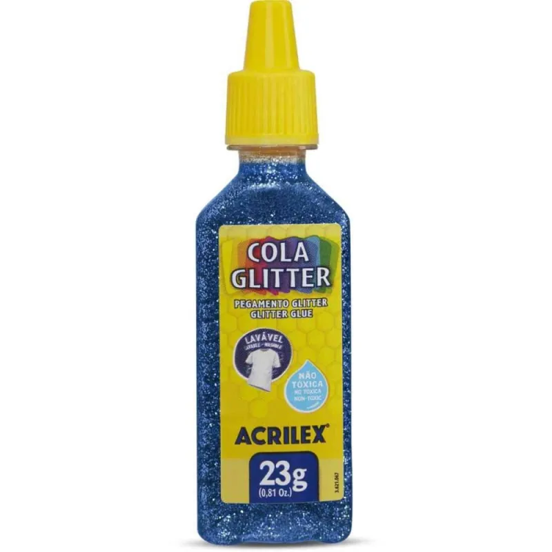 Cola com Glitter Tubo 23G. Azul - Acrilex - Artesanato