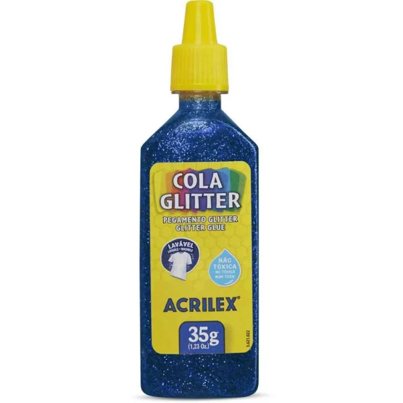 Cola com Glitter Tubo 35G. Azul - Acrilex - Artesanato