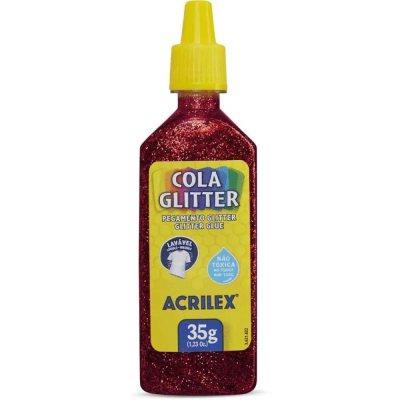 Cola com Glitter Tubo 35G. Vermelho - Acrilex - Artesanato
