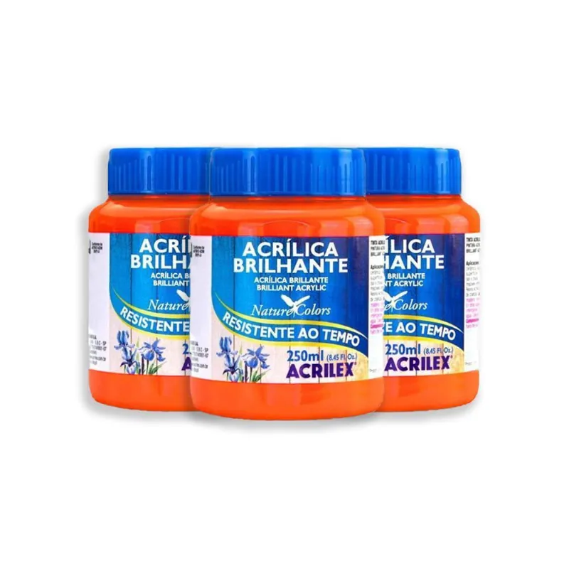 Kit 3 Tintas Acrílica Brilhante 250Ml Laranja 517 Acrilex
