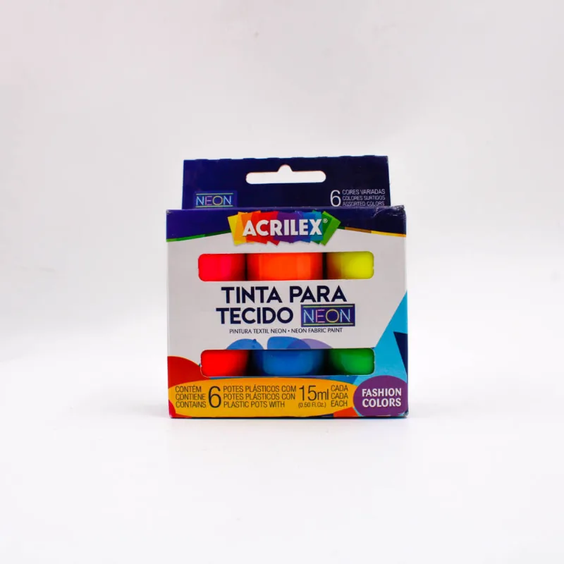 TINTA PARA TECIDO NEON ACRILEX 15ML COM 6 UNIDADES Unica