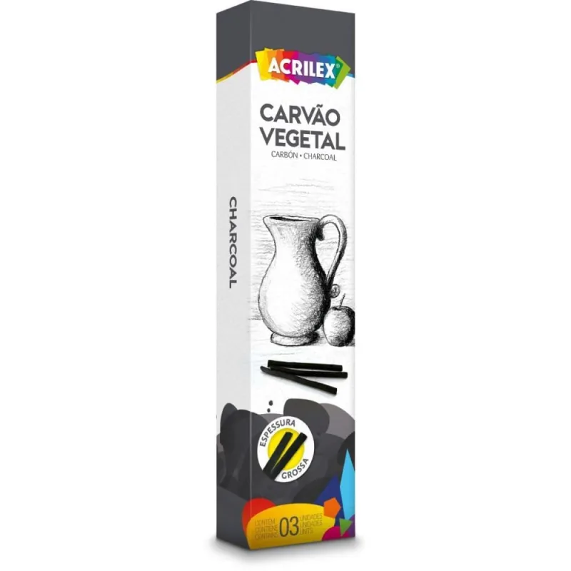 Carvao para Desenho Vegetal Grosso PCT.C/6 - Acrilex - Artesanato