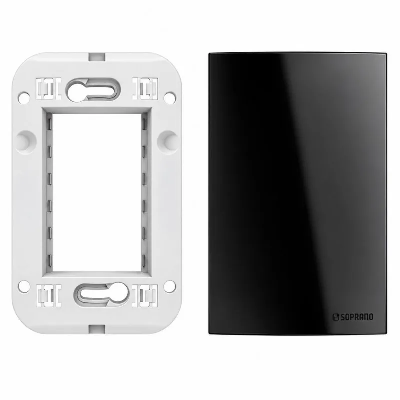 Conjunto Placa Cega com Suporte 4x2 Brava Up Soprano Preto 2 Peças