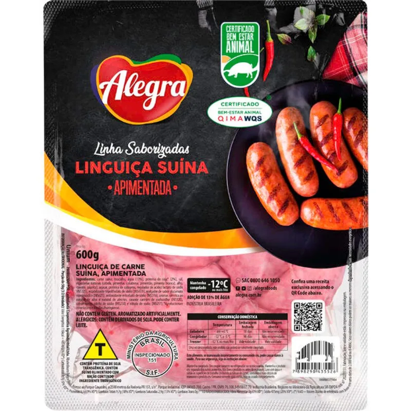Linguiça Suína Alegra Cong Apimentada 600g