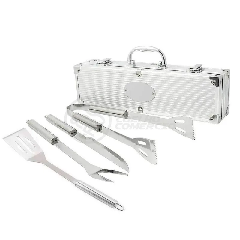 Kit Maleta Para Churrasco Steak Gourmet Jogo Com 4 Peças