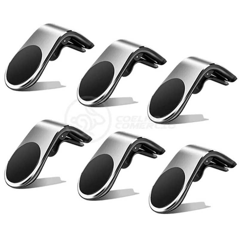 Kit 6 Suporte Adaptador Magnético Veicular Universal Car Holder De Carro Tipo L - prata