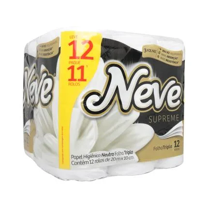 Papel Higiênico Folha Tripla Neutro Neve Supreme 20m Pacote Leve 12 Pague 11 Unidades - NEVE - Higiene E Beleza