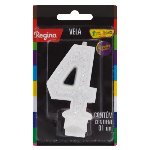 Vela De Aniversário Grande Glitter Branca Número 4 Regina - REGINA - Bazar