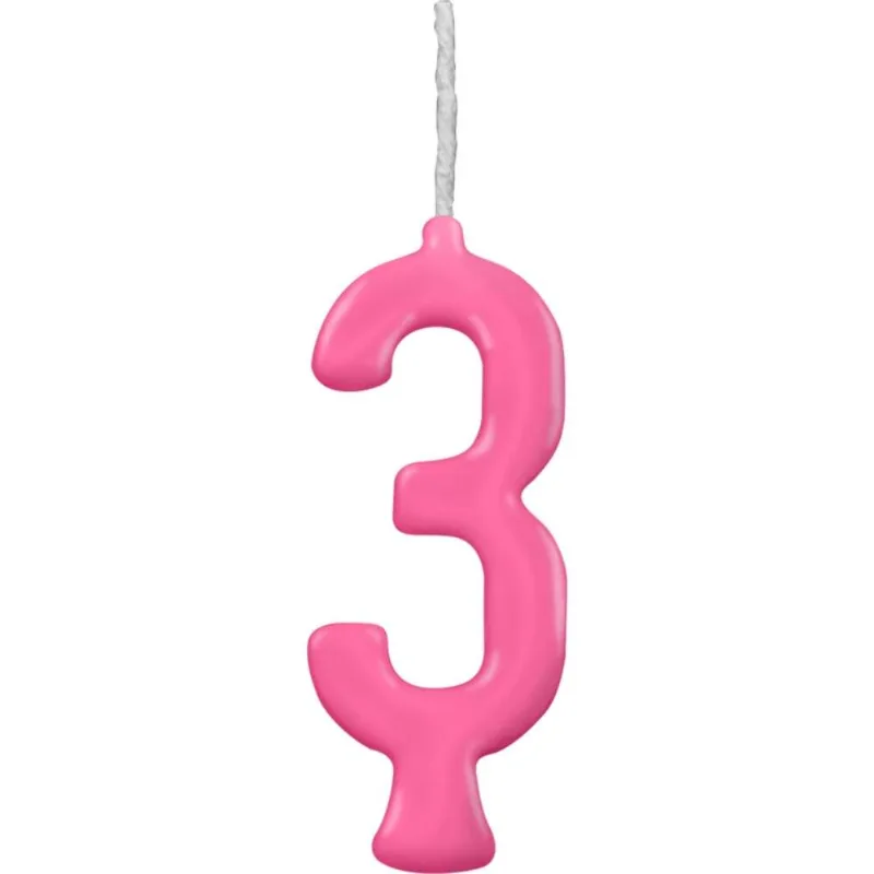 Vela Parabéns Número 3 Pink Regina Unidade