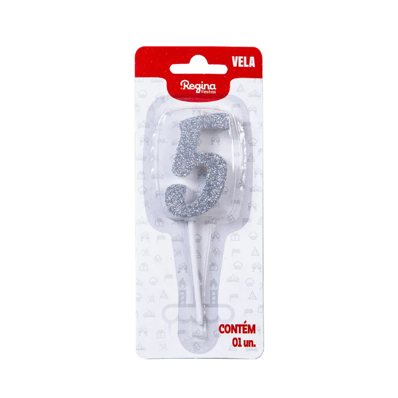 VELA REGINA 1UN PICK GLITTER PRATA NUMERO 5
