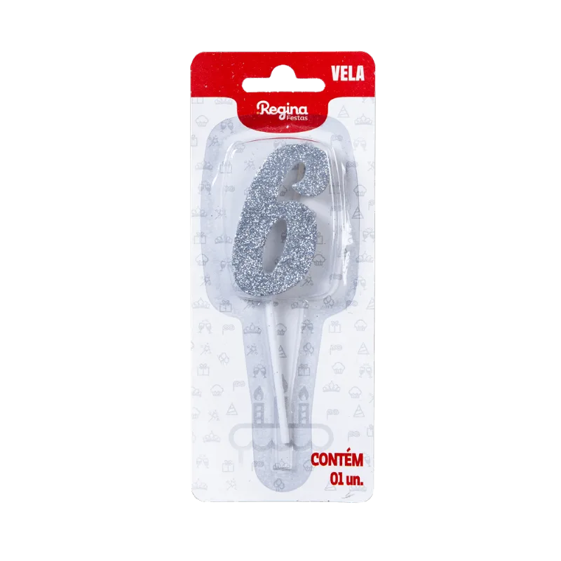 VELA REGINA 1 UN PICK GLITTER PRATA NUMERO 6