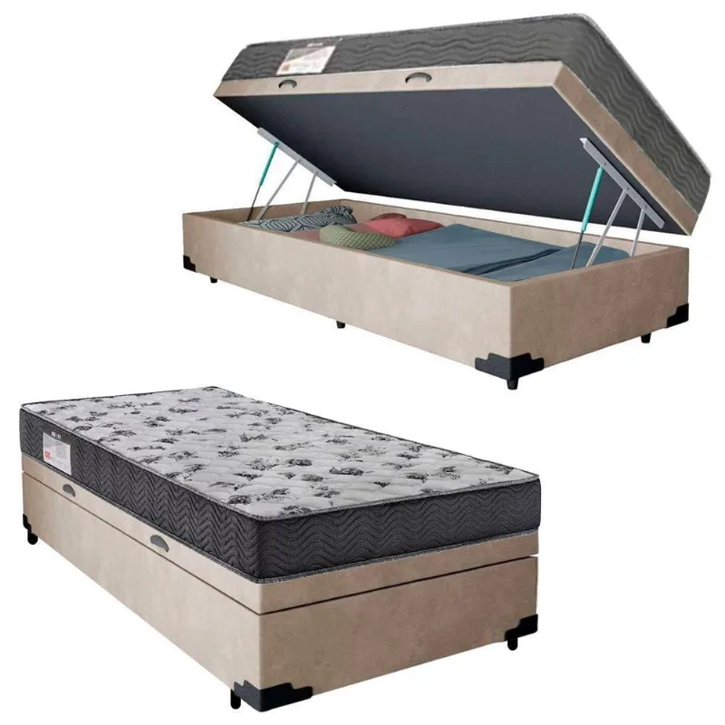 Cama Box Baú Solteiro Suede + Colchão De Espuma D33 - Serene - 88cm Bege