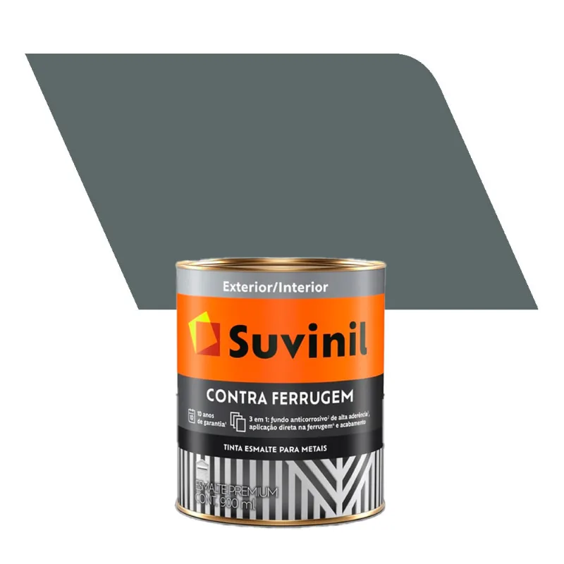 Tinta Esmalte Sintético Brilhante Premium Contra Ferrugem Cinza Escuro 0,9L - Suvinil
