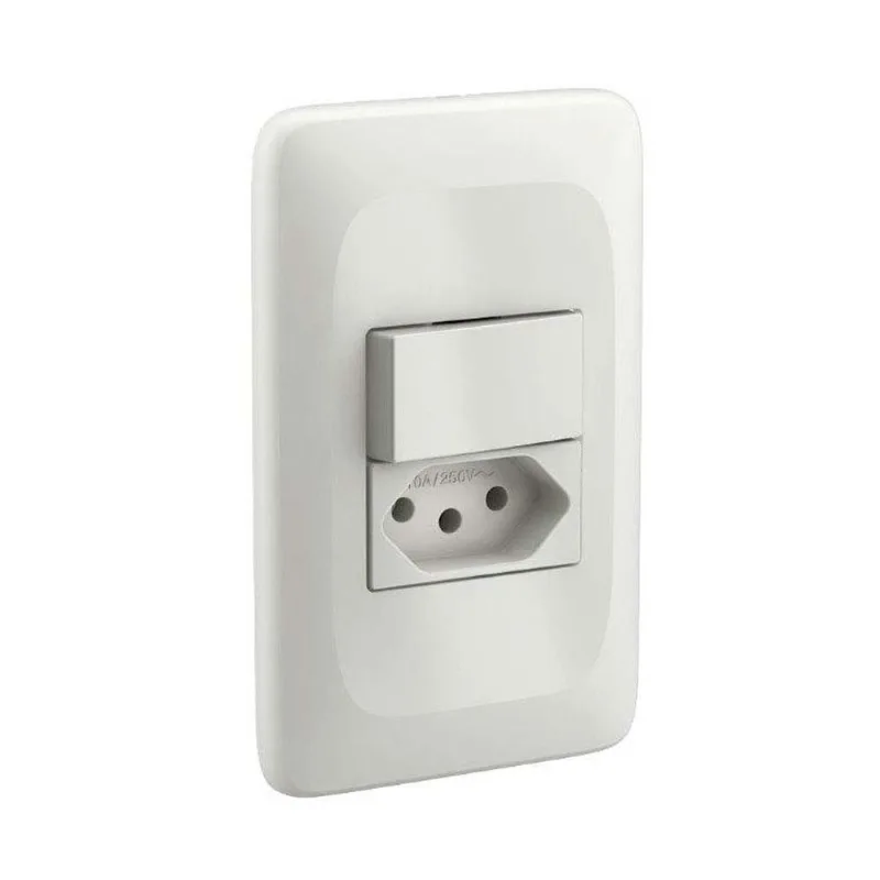 Interruptor 4x2 simples com placa e tomada 10A Zuli Lorenzetti