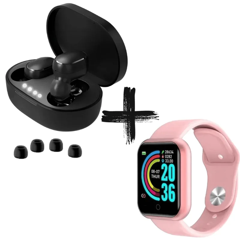 Kit Smartwatch D20 Com Notificações E Fones De Ouvido Sem Fio Bluetooth 5.0