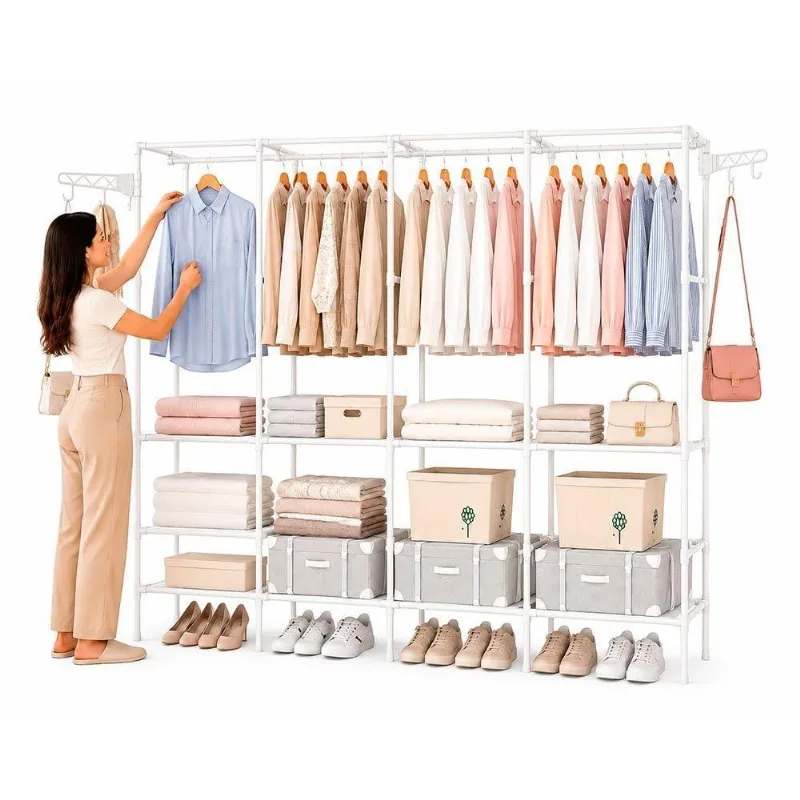 Armário Organizador Arara Cabideiro com Sapateira 10 Prateleiras 4 Colunas 213CM Branco