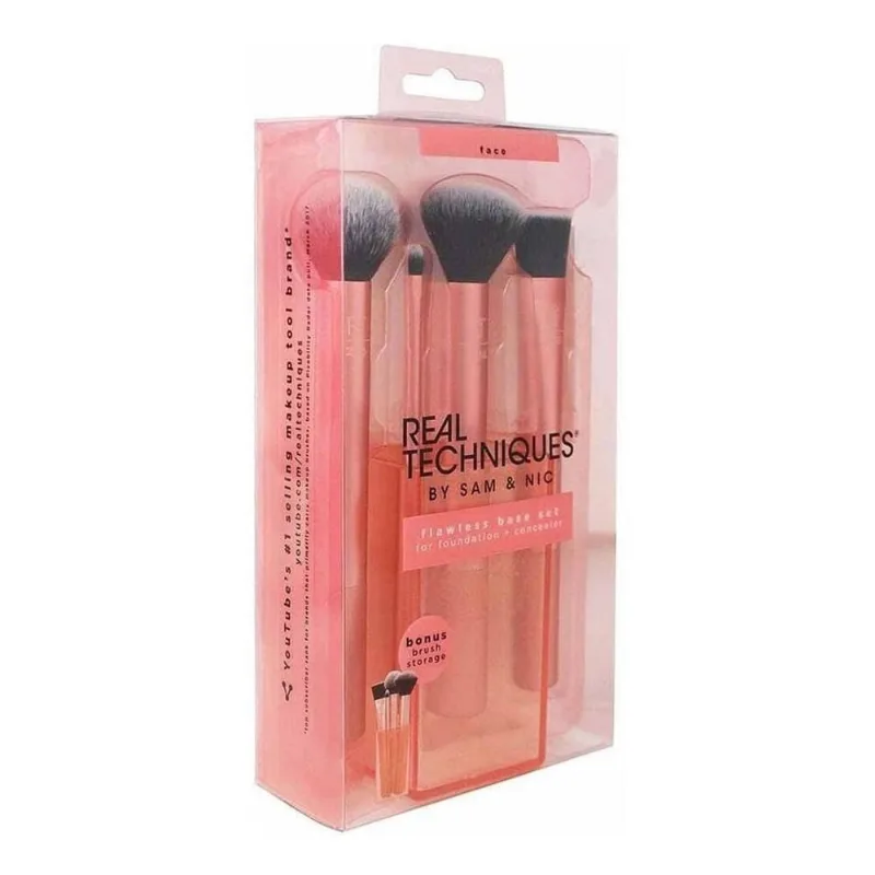 Real Techniques Flawless Base Kit 4 Pinceis + Brush Cup
