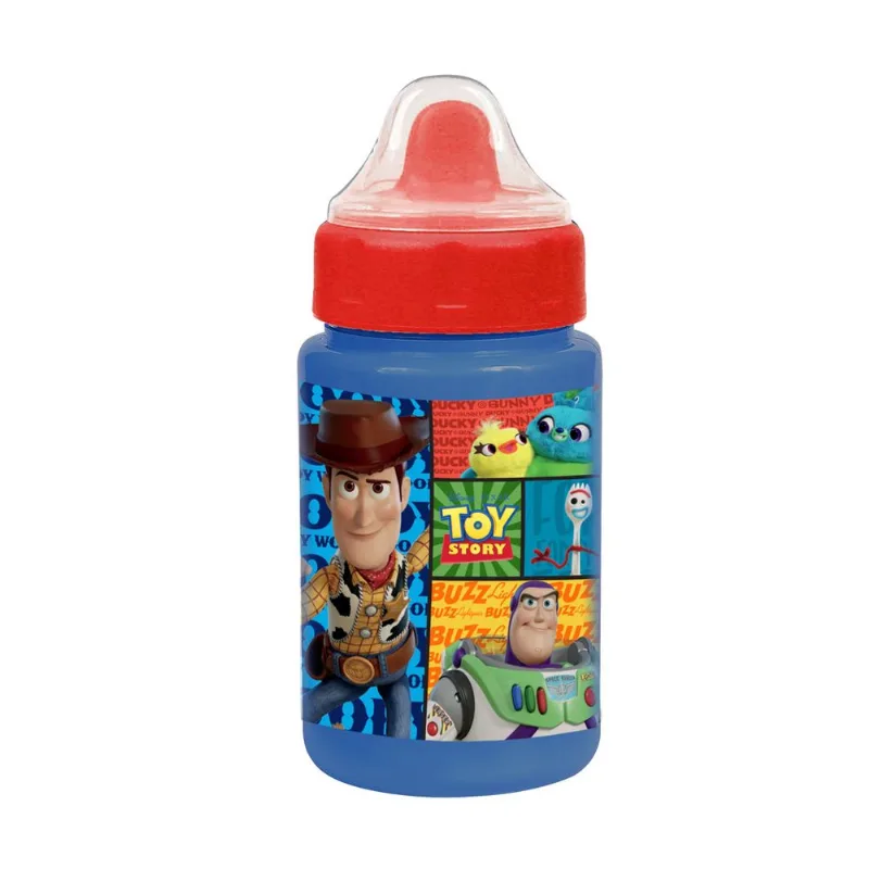 Copo De Transição Infantil Com Tampa Higiênica e Válvula Redutora de Pingos 340ml Azul e Vermelho Toy Story Disney