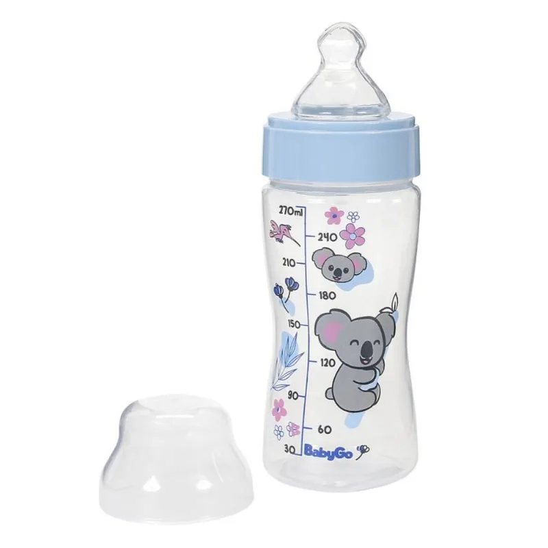 Mamadeira Bico Macio com Tampa Higiênica Azul Coala 270ml BabyGo