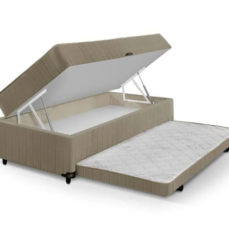 Bibox Solteiro Com Espuma Nas Duas Camas, Baú E Auxiliar 5cm - OUTRAS - Móveis