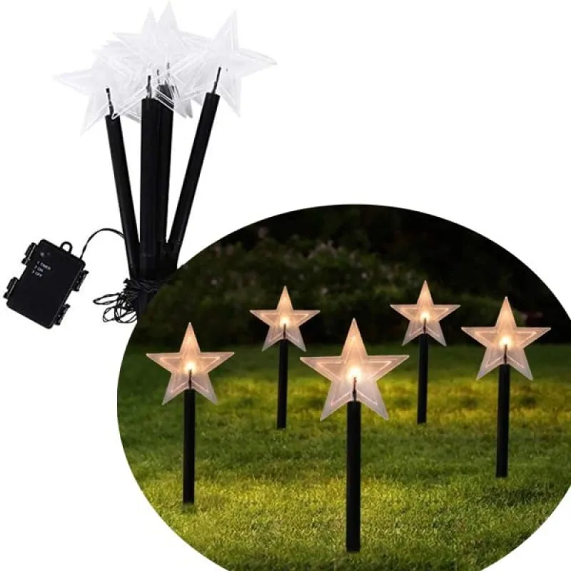 Pisca 5 Estrela LEDs Solar Amarelo Jardim Noel Natal De 2,5M - Genérico - Natal