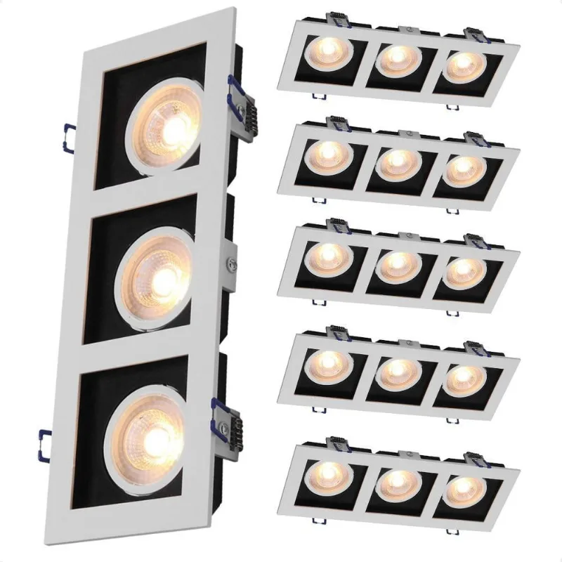 Kit 6 Spot Embutir Quadrado Led Recuado Triplo 15W 3000K Amarelo Quente Branco e Preto Taschibra