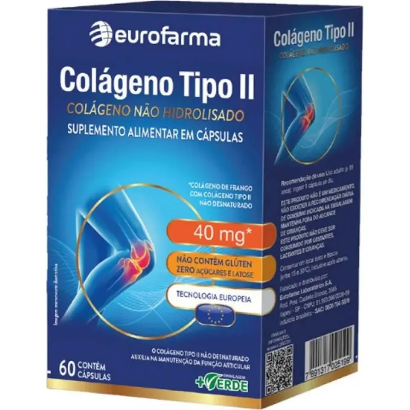 Colágeno Tipo II 40mg 60 Cápsulas Eurofarma