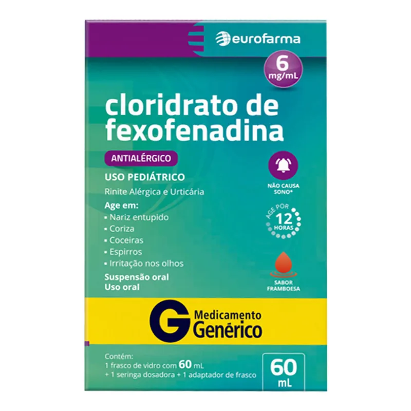 Antialérgico Cloridrato Fexofenadina 6mg Genérico Eurofarma 60ml Solução - Eurofarma - Remédios