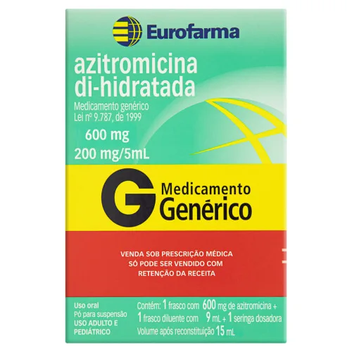 AZITROMICINA 600MG PO SUS OR+FLAC SOL DIL X 9ML+SER DOS - EUROFARMA - Produtos Farmacêuticos
