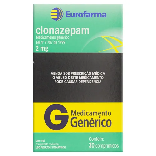 CLONAZEPAM 2MG EUROFARMA CAIXA 30 COMPRIMIDOS REVESTIDOS - EUROFARMA - Medicamentos