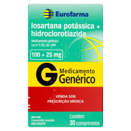 LOSARTANA POTÁSSICA + HIDROCLOROTIAZIDA 25 MG + 100 MG 30 COMPRIMIDOS EUROFARMA GENÉRICO - EUROFARMA